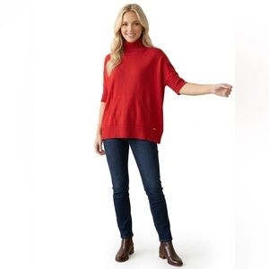 Michael Kors Oversized Poncho Turtleneck Knit Sweater Pocket Knit Stretch Cozy M